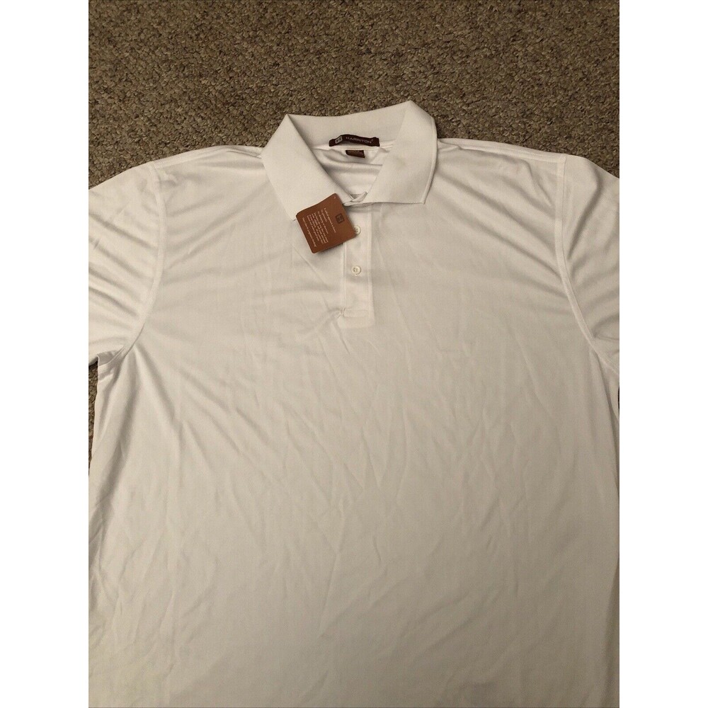 Harriton M315 Men's White Polyester Short Sleeve Collared Polo Shirt Size XL